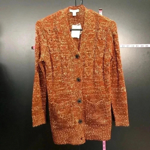 Croft & Barrow Knit Button down cardigan/ sweater,front pockets,cognac color - Picture 8 of 12